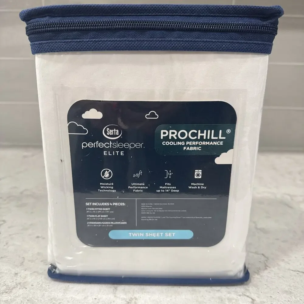 4 Pc TWIN Serta Perfect Sleeper Elite Prochill Cooling Fabric Sheet Set WHITE